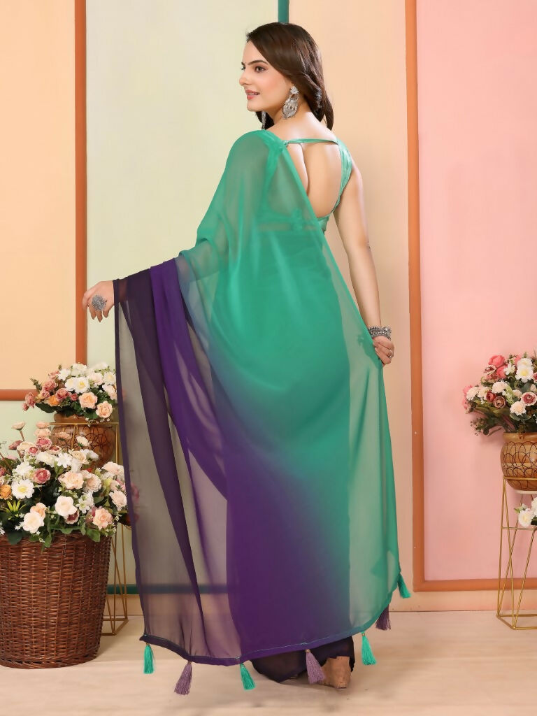Sea Green Georgette Pedding Color Printed Ready To Wear Saree - Aalaya | Swadesiicart