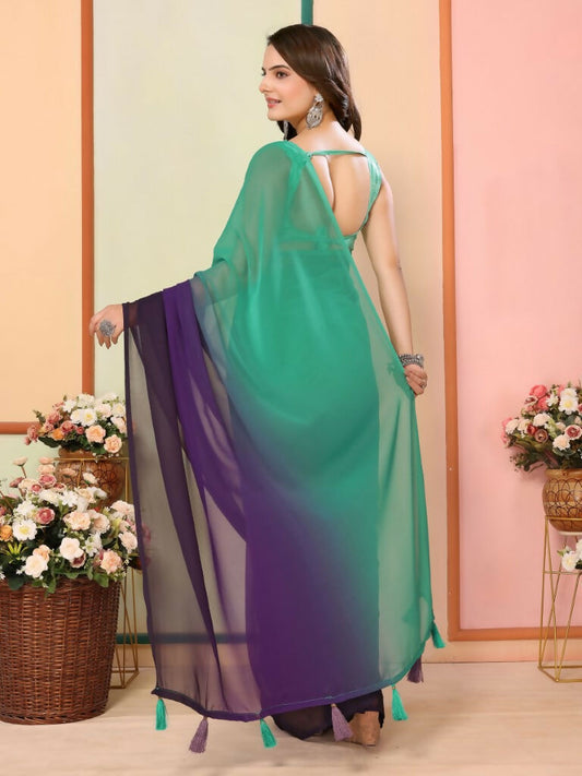 Sea Green Georgette Pedding Color Printed Ready To Wear Saree - Aalaya | Swadesiicart