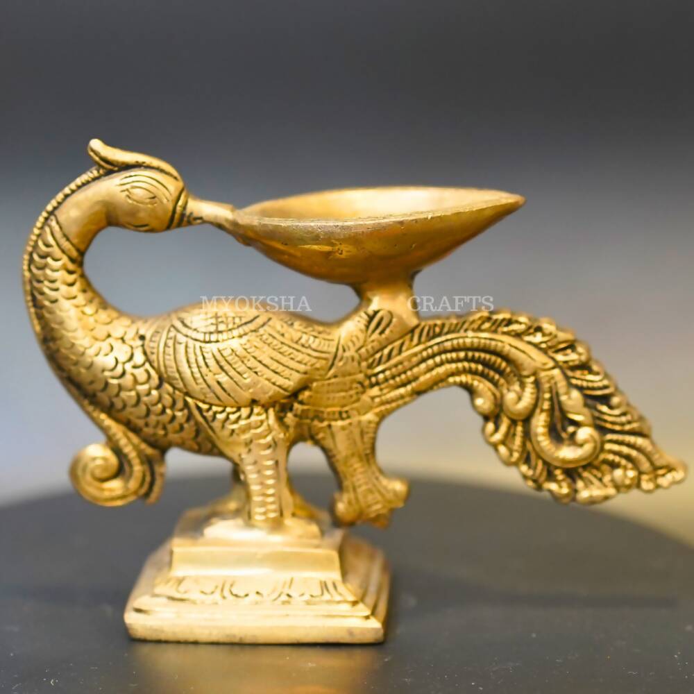 Brass Peacock Diya - Swadesiicart