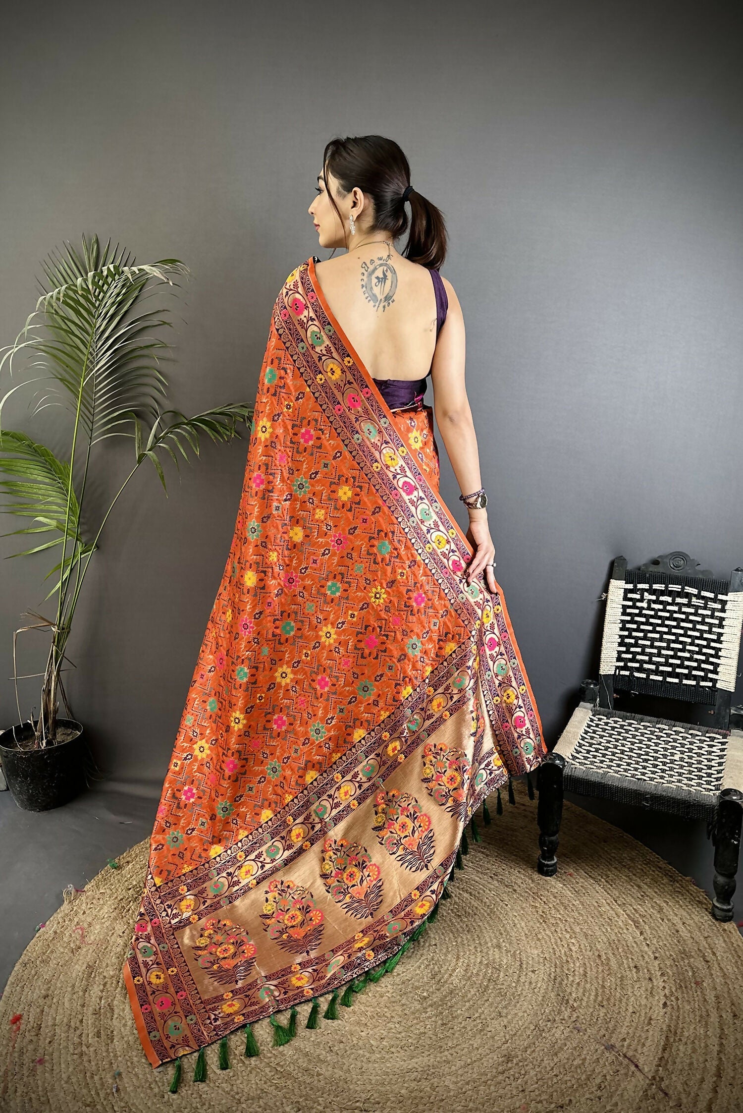 Joban Fashion Orange Banarasi Soft Silk Woven Saree | Swadesiicart