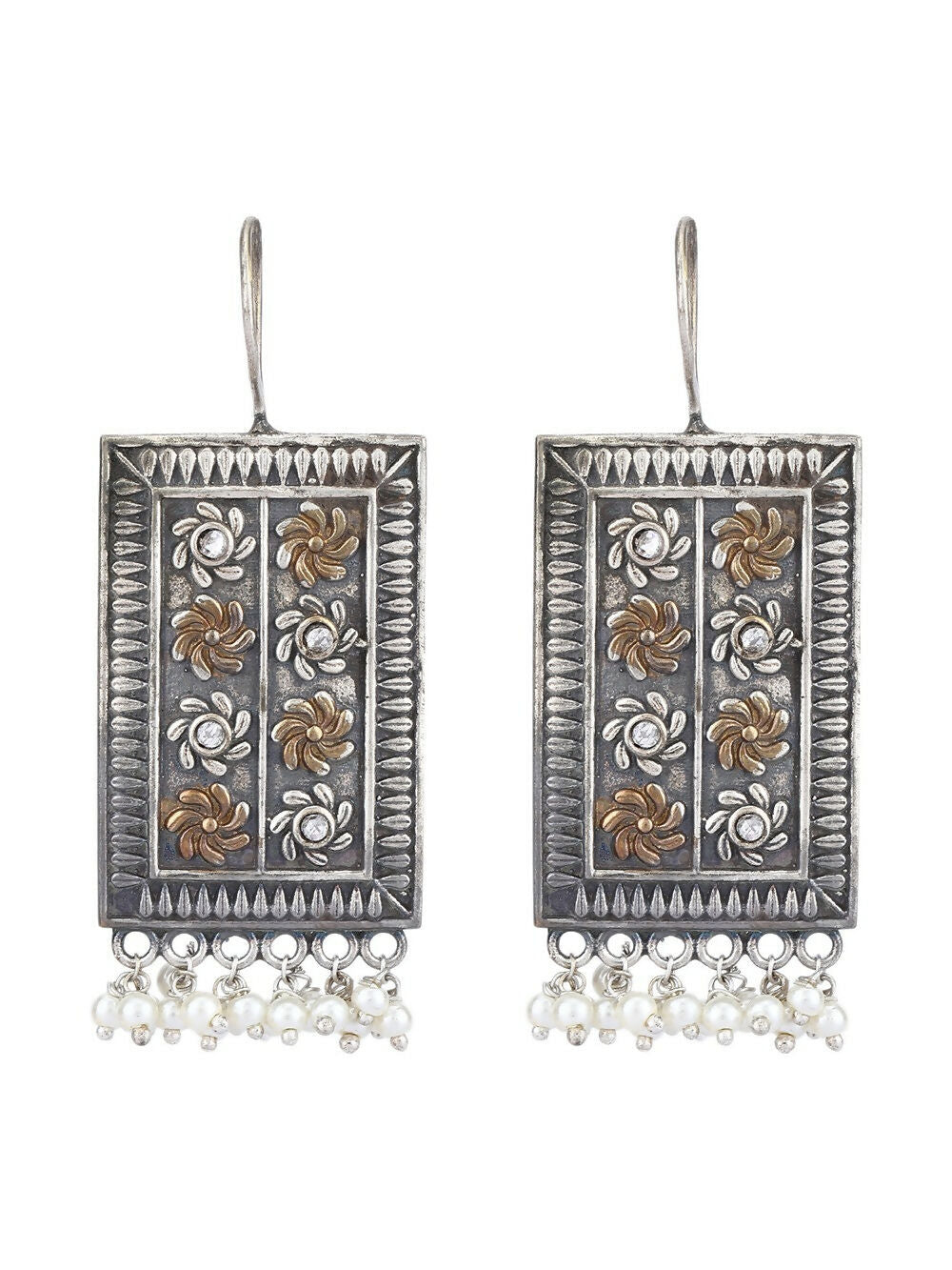 Joban Fashion Women White Beads Pattern Dual Tone Brass Earrings | Swadesiicart