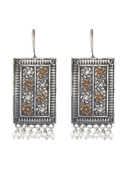 Joban Fashion Women White Beads Pattern Dual Tone Brass Earrings | Swadesiicart