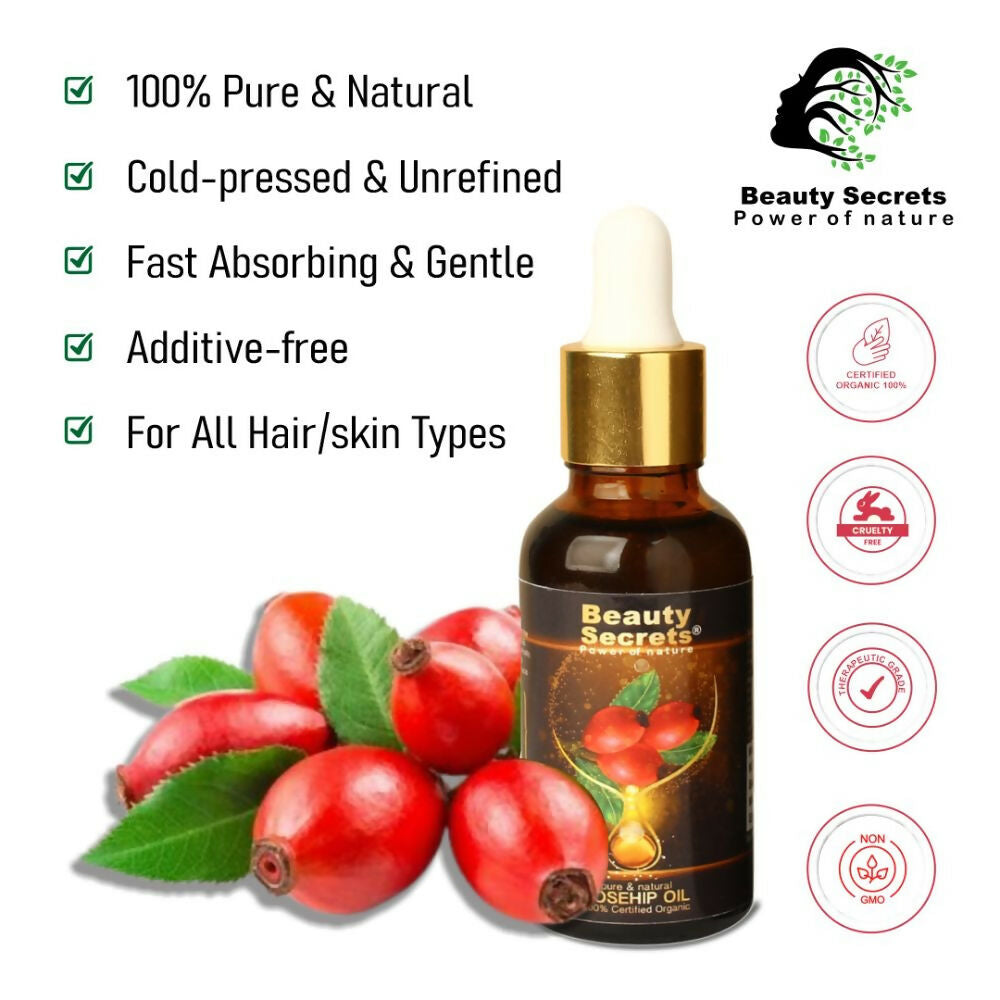 Beauty Secrets Certified Organic Rosehip Oil for Face and Body | Swadesiicart