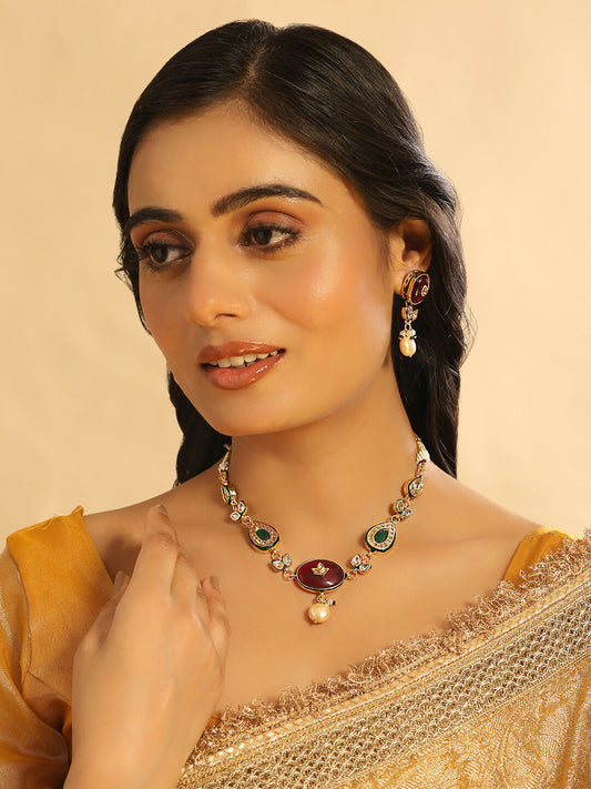 Nuyug 22K Gold Plated Radiant Sage Stone Kundan Necklace | Swadesiicart