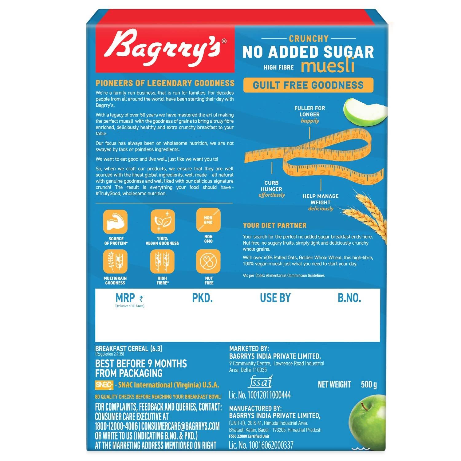 Bagrry's Crunchy No Added Sugar Muesli - Swadesiicart