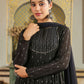 Janasya Black Georgette Foil Print Kurta,Bottom & Dupatta | Swadesiicart