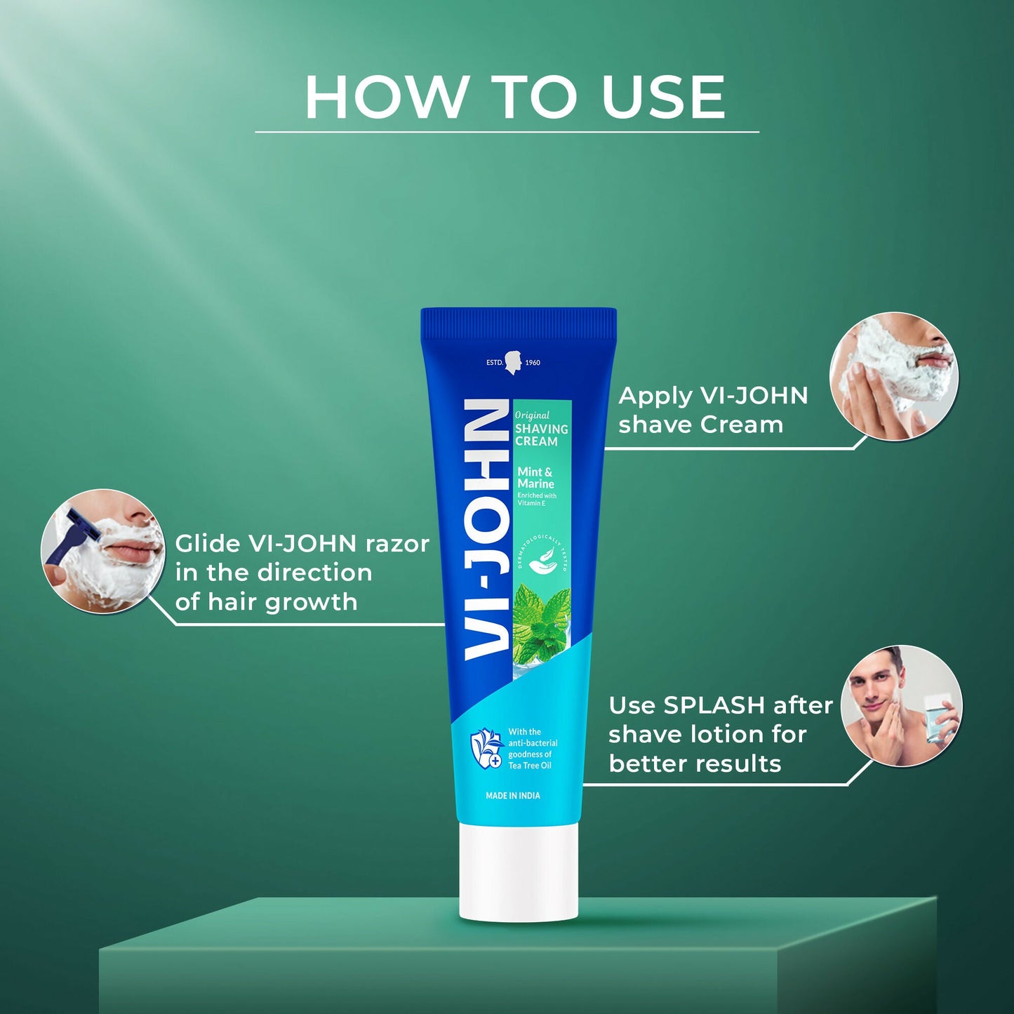 VI-JOHN Dermatologically Tested Vitamin-E enriched Anti Bacterial Mint & Marine Shaving Cream | Swadesiicart