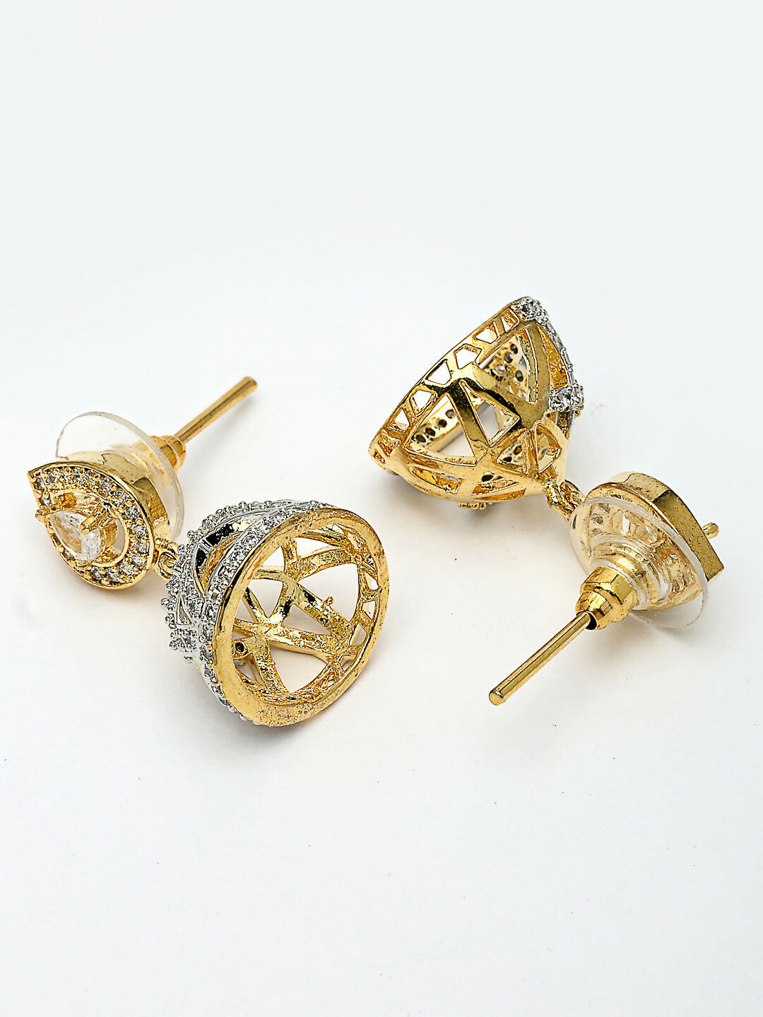 NVR Wome's Gold-Polished AD- Studded Jhumki Earrings | Swadesiicart