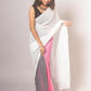Exclusive Collection Beautiful Khadi Cotton White Grey Pink Handloom Saree - Swadesiicart