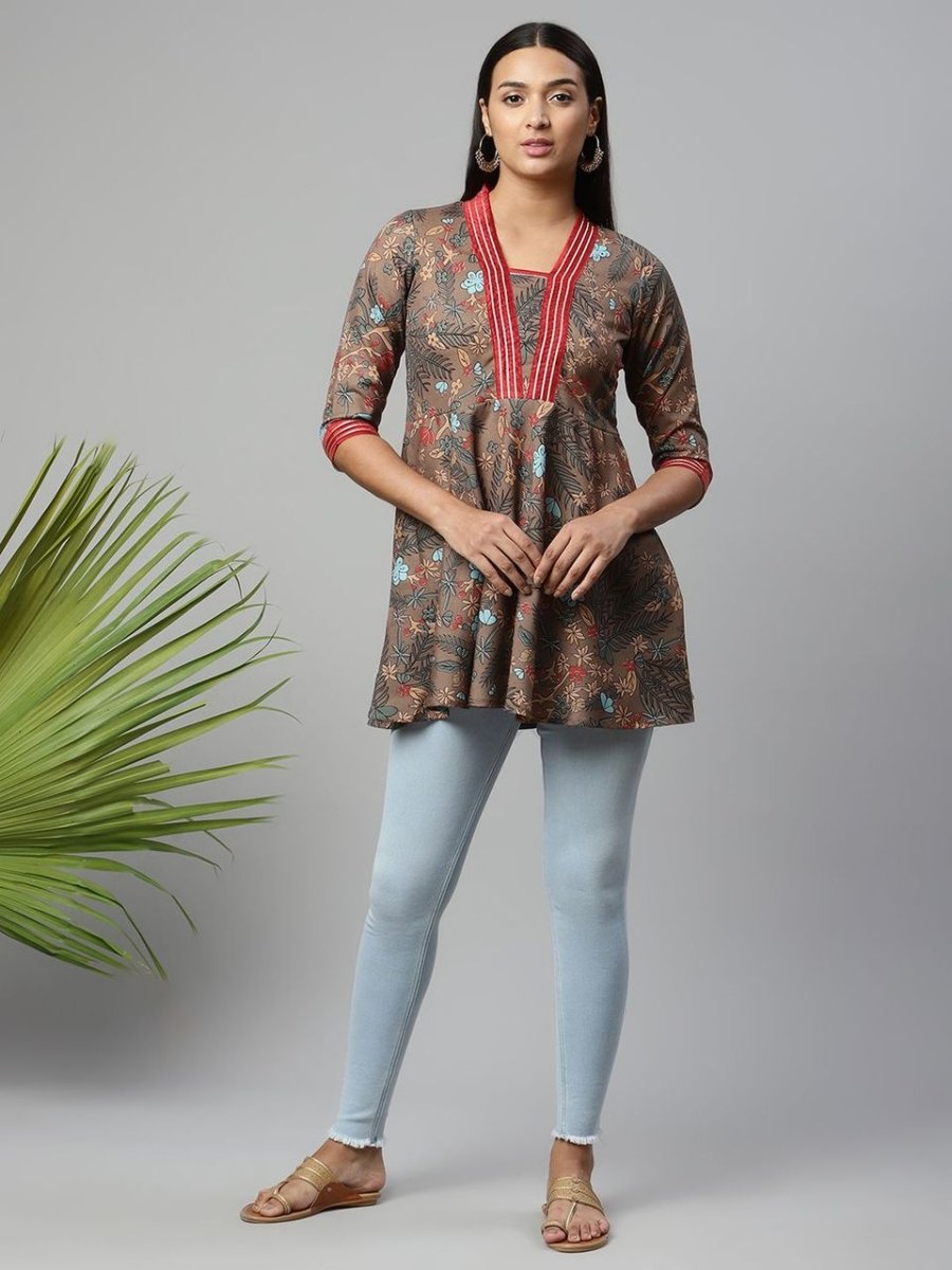 Ahalyaa Women Brown Cotton Digital Printed Tunic | Swadesiicart