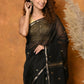 Very Much Indian Handloom Pure Cotton Silk Saree With Sleek Golden Border - Black | Swadesiicart