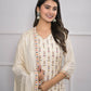 Cream Jequard Silk Embroidery with Thread and sequence Stitched Suit With Dupatta - Tanisha | Swadesiicart