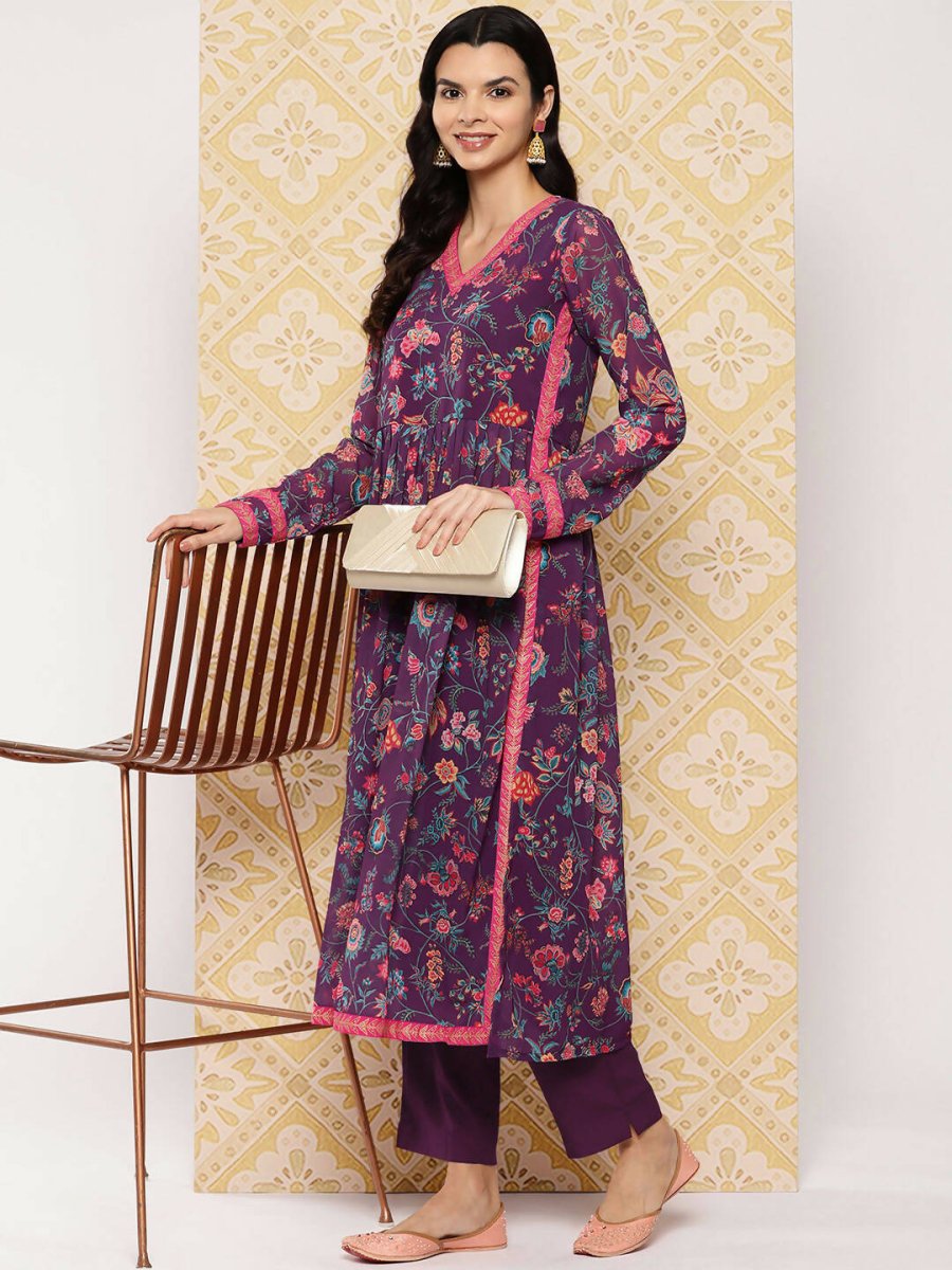 Ahalyaa Women's Traditional wear Kurta Set - Purple | Swadesiicart