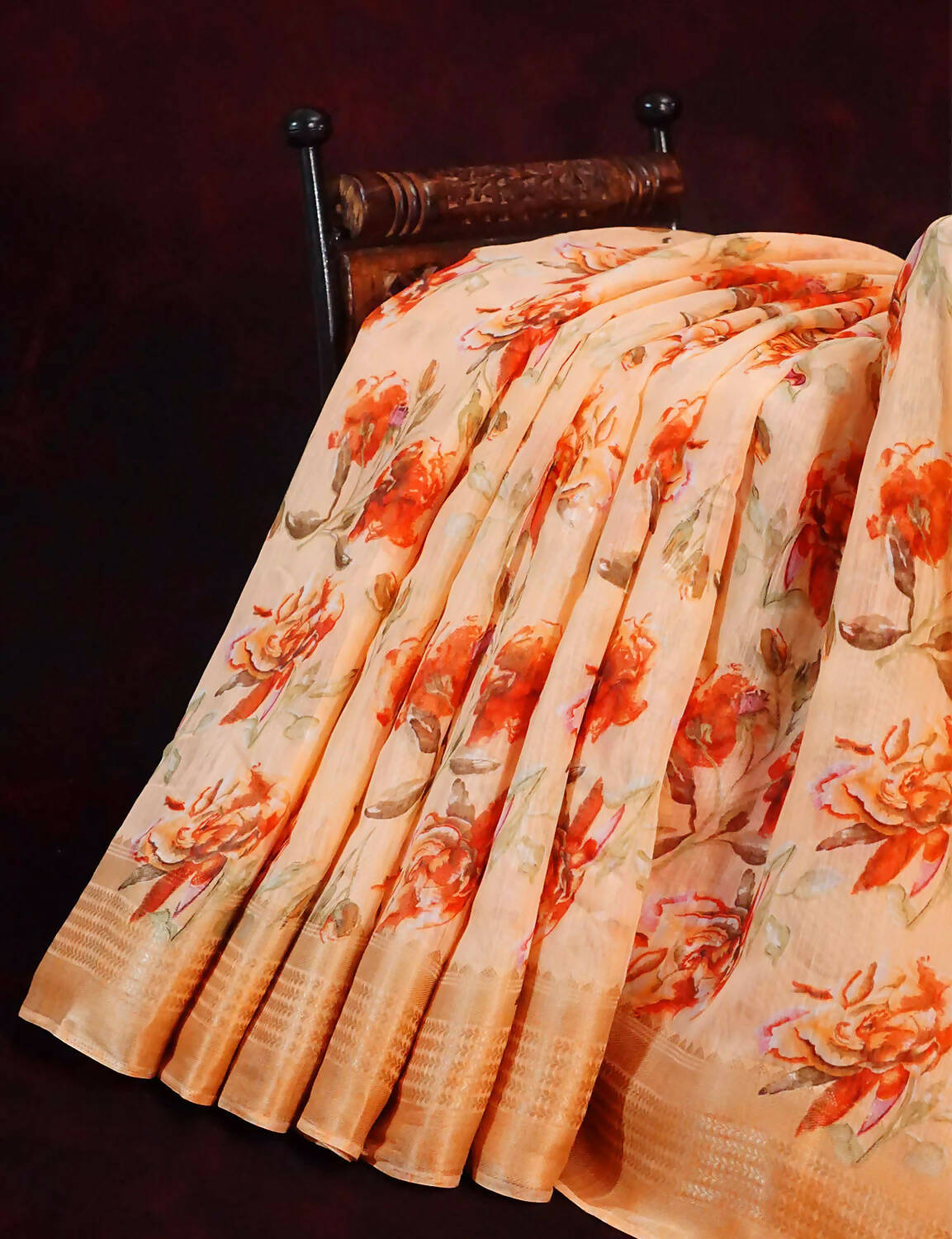 Shades Of Orange With Floral Design Semi Chanderi Saree By Gayathri Reddy Designer Studio | Swadesiicart