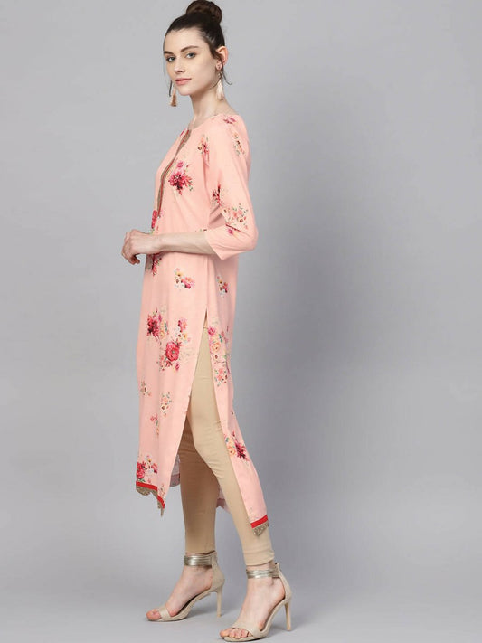 Ahalyaa Peach Crepe Digital Print Kurta | Swadesiicart