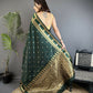 Joban Fashion Dark Green Banarasi Soft Silk Woven Saree | Swadesiicart
