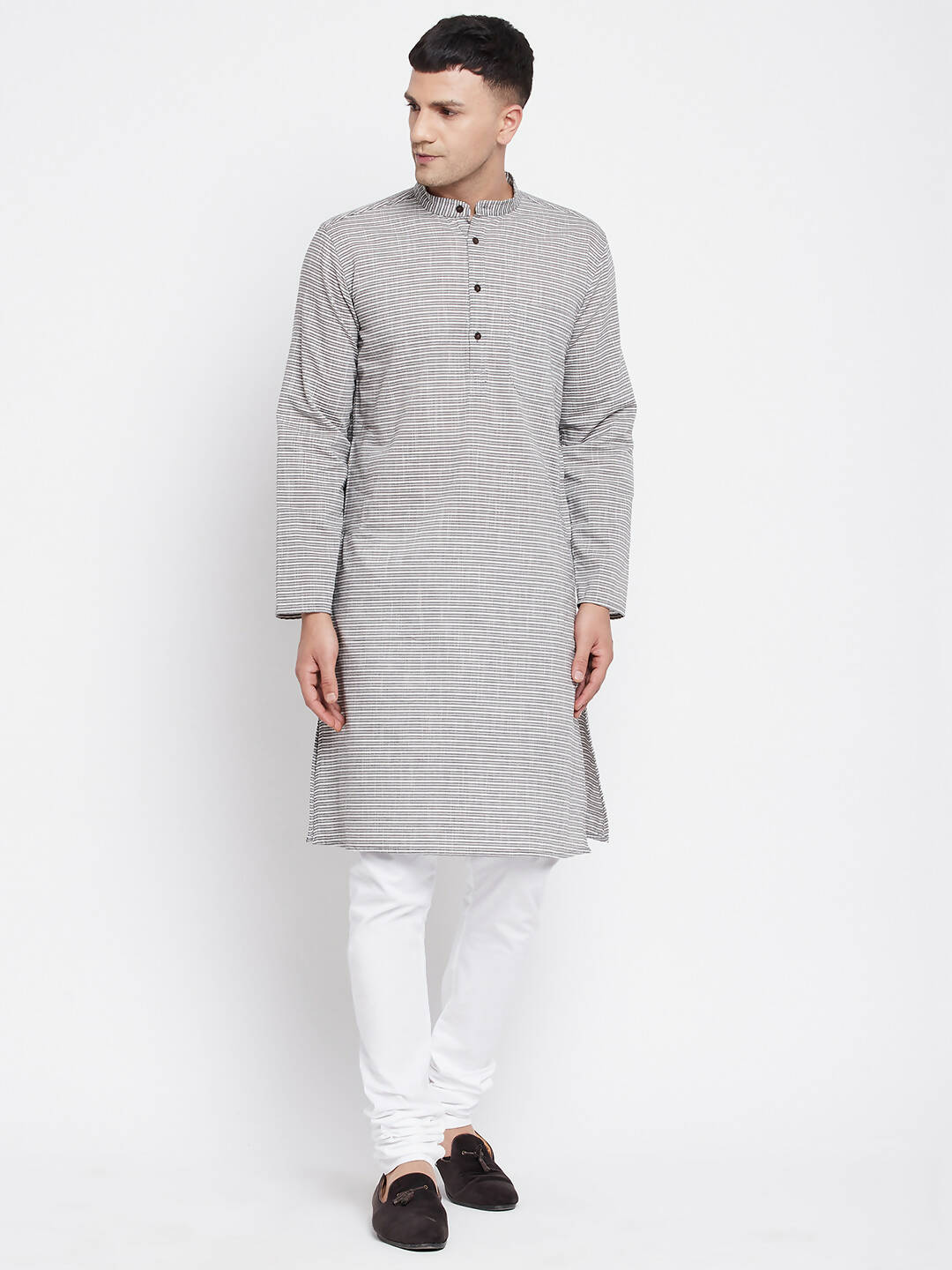 Even Apparels White Pure Cotton Men's Long Kurta With Band Collar | Swadesiicart