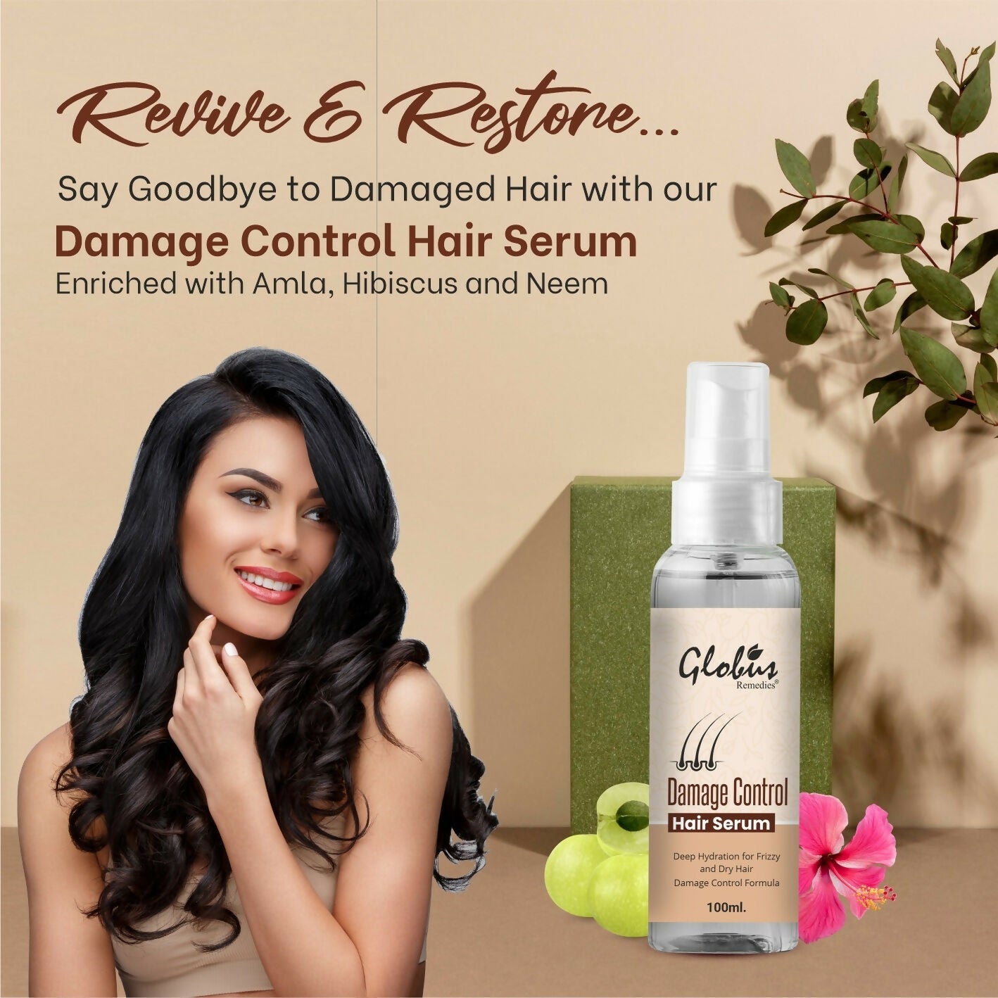 Globus Remedies Damage Control Hair Serum, For Frizzy Hair, Smoothens Rough Ends, Adds Instant Shine,100ml | Swadesiicart