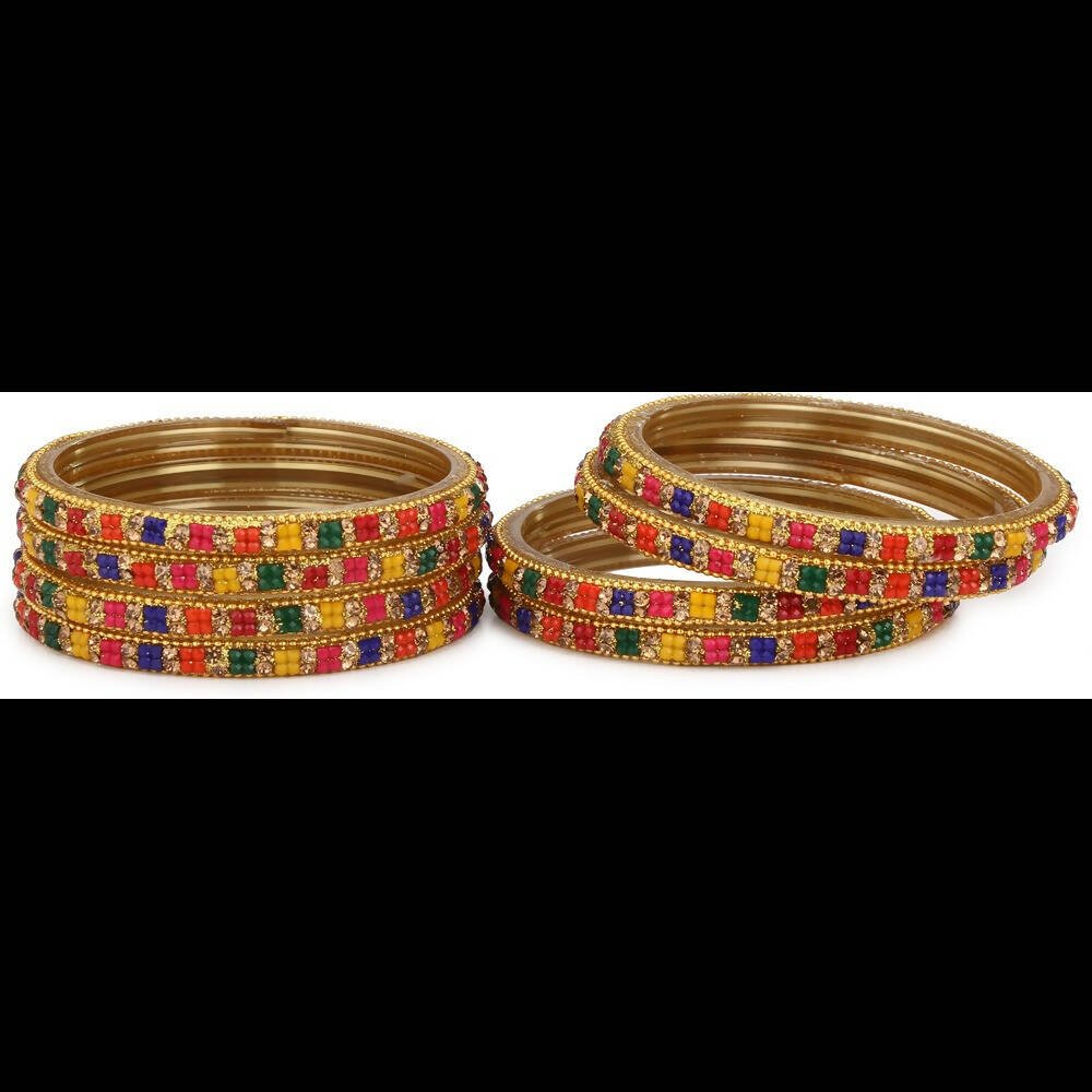 Afast Bridal Wedding & Party Fashionable Colorful Glass Bangle/Kada Set, Pack Of 8 - Multicolor - Swadesiicart