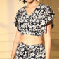 Black Crepe Floral Printed Top with Matching Shorts Set - Shivani