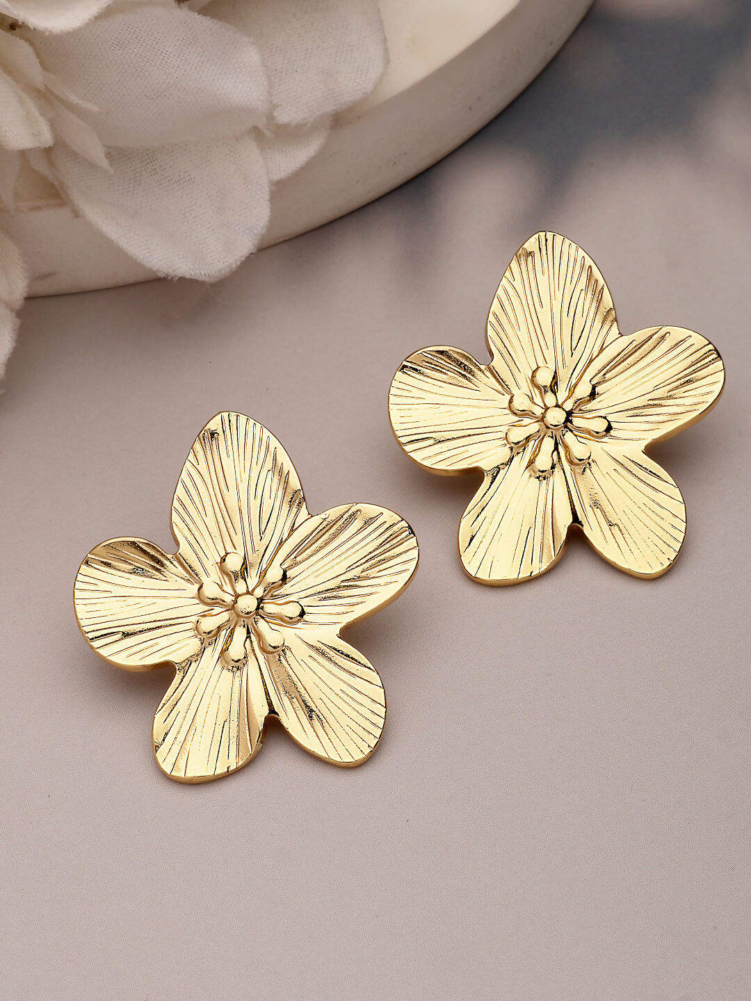 NVR Women's Gold-Polished Floral Shape Stud Earrings | Swadesiicart