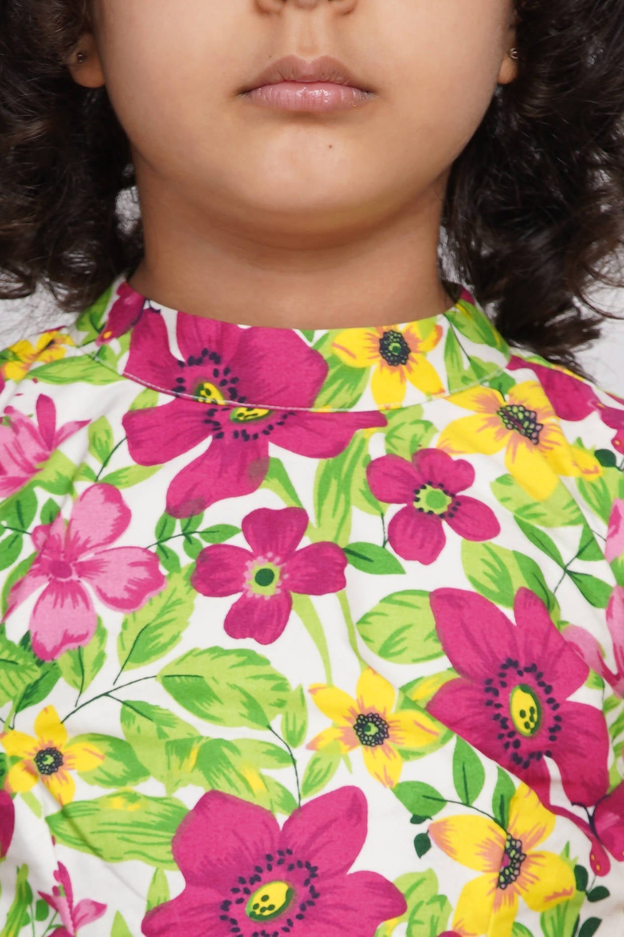 Little Bansi Girls Floral Print Ready to Wear Saree and Floral Blouse - Magenta | Swadesiicart