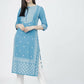 Indian Clothing Cheera Embellished Daily Wear Cotton Blend Kurta - Sky Blue - Swadesiicart