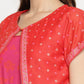 Ahalyaa Pink Crepe Orange khari Print Kurta with Jacket | Swadesiicart