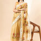 Beige Organza Floral Embroidered Saree with Unstitched Blouse Piece - Roozal