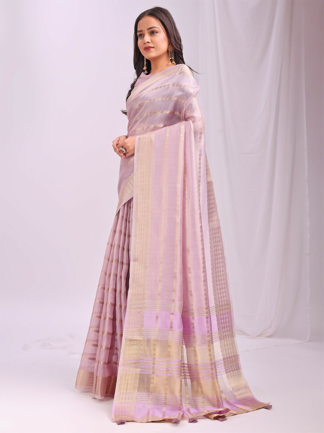 Shree Shyam Fashion Organza Light Pink Saree