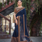 Navy Blue Silkresham And Cord Embroidery, Applique Saree - Norita Hit - Swadesiicart