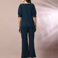 Myshka Women's Blue Solid Boat Neck Party Top With Trousers Co-ord set - Swadesiicart