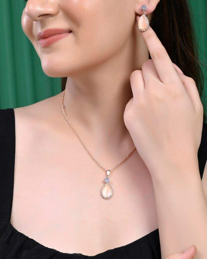 VOJ Gold-Polished Yellow Stone With AD Stone Studded Chain Set - Swadesiicart
