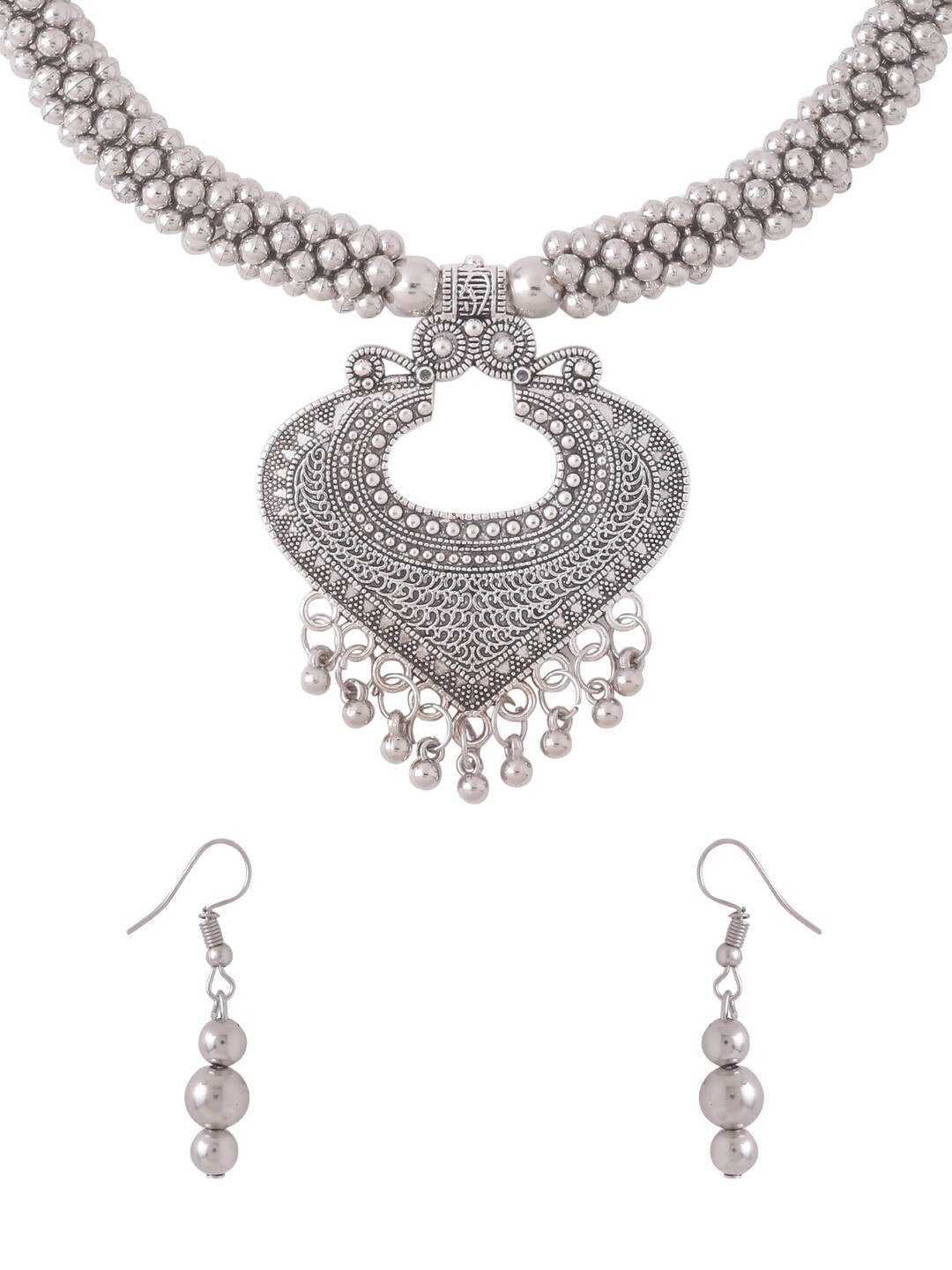 NVR Women Silver Toned Oxidised Jewellery Set - Swadesiicart