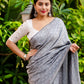 Grey Poly Georgette Woven Design Saree with Unstitched Blouse - Hiral Fashion | Swadesiicart