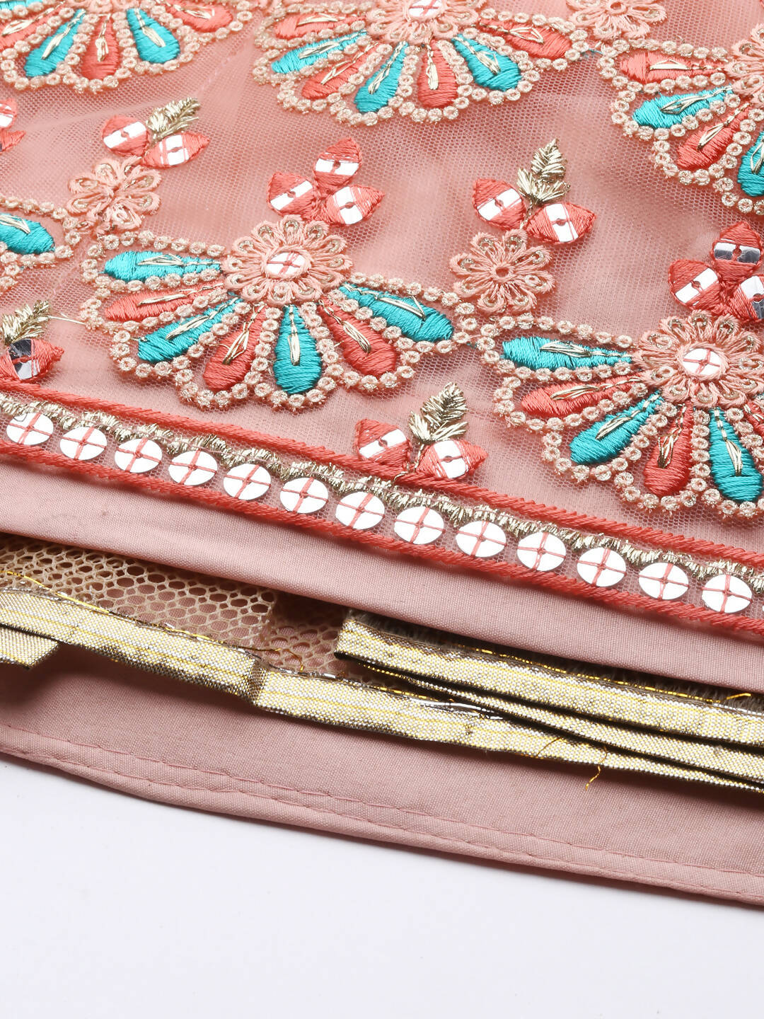 House of Panchhi Peach Net Sequinse Work Lehenga & Blouse, Dupatta | Swadesiicart