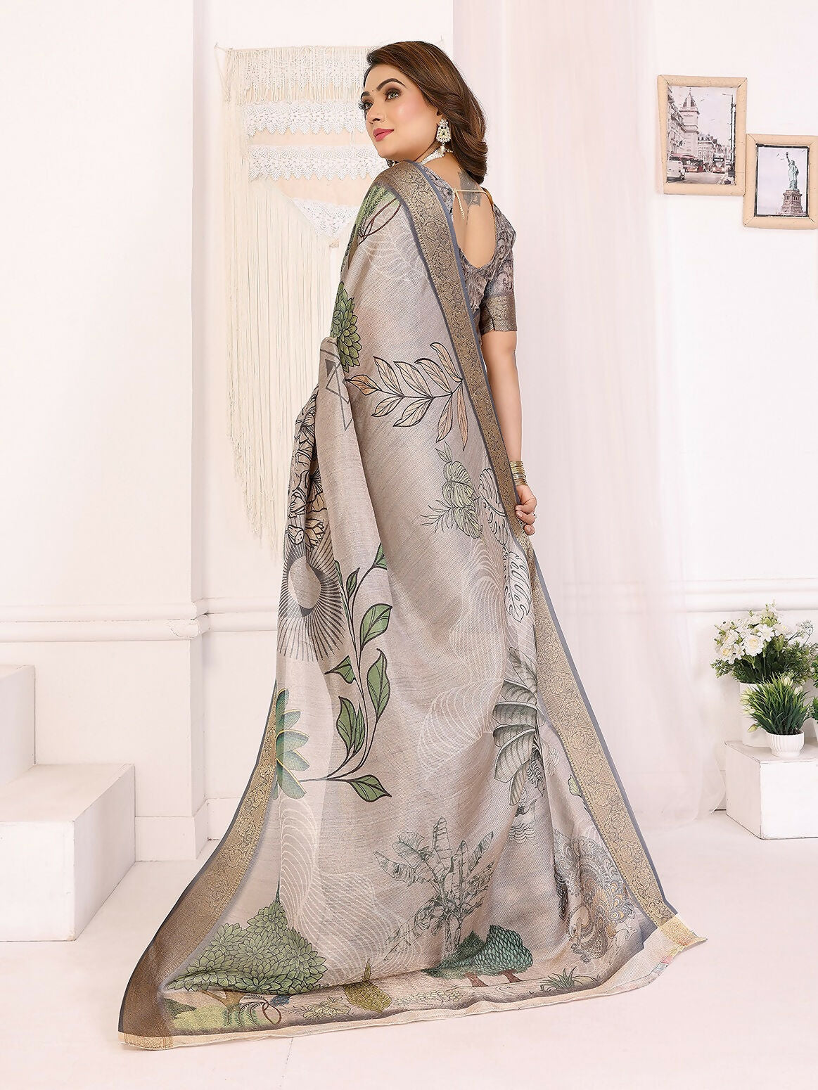Joban Fashion Mutlicolor Art Print pattern Banarasi Silk Sarees | Swadesiicart