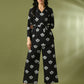 Myshka Women's Black Printed Polo Collar Party Top With Trousers Co-ord set - Swadesiicart