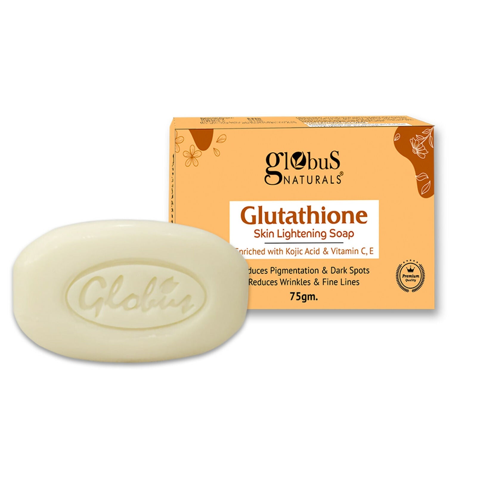 Globus Naturals Glutathione Skin Lightening Soap Enriched with Kojic Acid & Vitamin C, E, Reduces Dark Spots, Wrinkles & Fine Lines | Swadesiicart