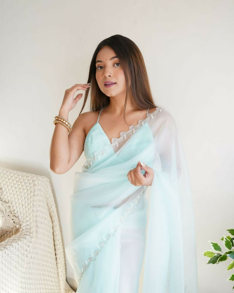 Vamsee Sheetal Sky Organza Saree - Swadesiicart