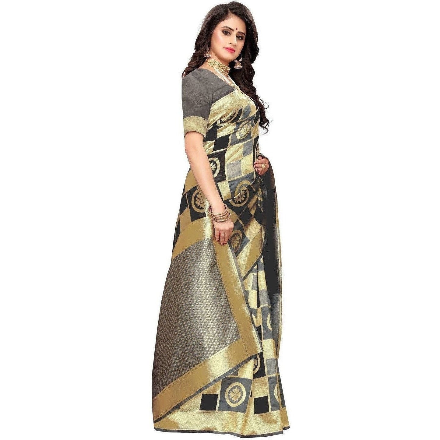 Vamika Banarasi Jaquard Grey Weaving Saree (Banarasi 24) | Swadesiicart