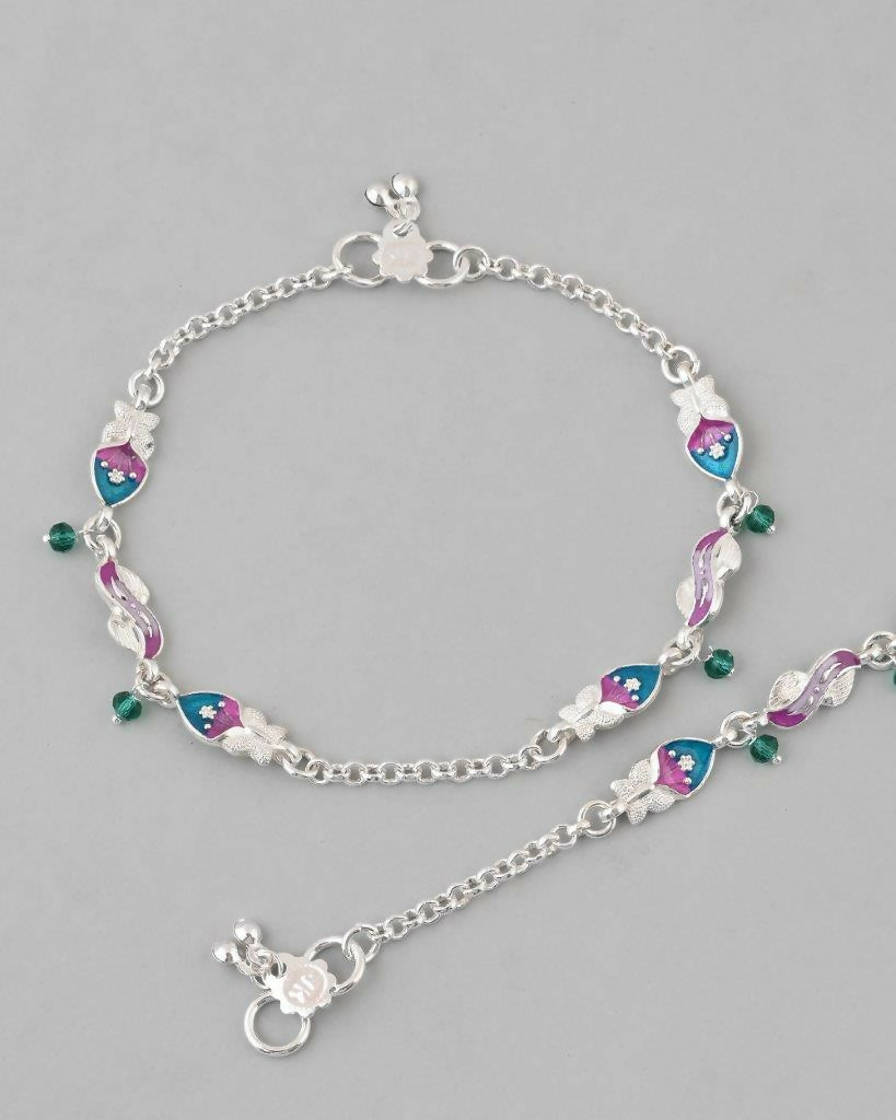 VOJ Set of 2 Stone Studded Mutli Color Designer Anklet - Swadesiicart