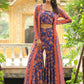 Janasya Navy Blue Georgette Floral Top,Bottom & Jacket | Swadesiicart