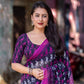 Purple Linen Blend Ethnic Motifs Saree with Unstitched Blouse - Hiral Fashion | Swadesiicart