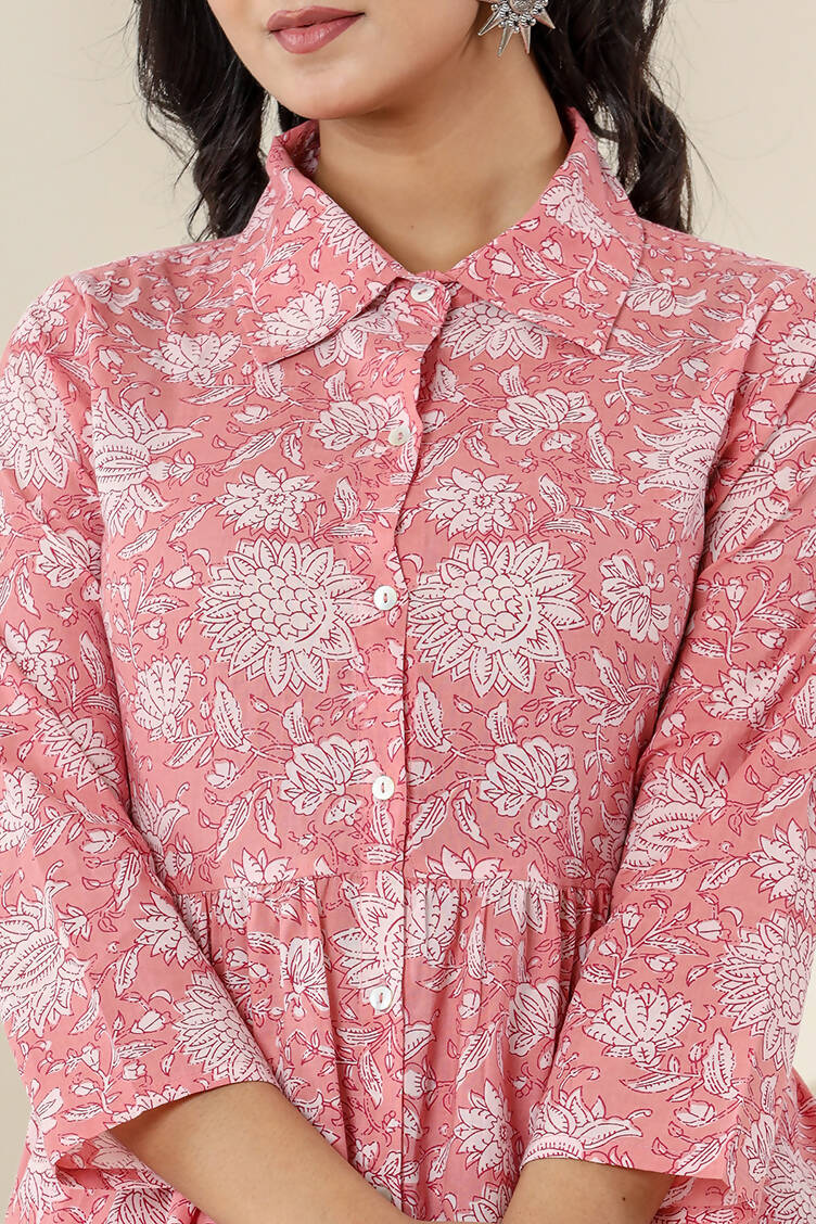 Kaajh Women's Pink Printed Cotton Co-ord Set - Swadesiicart