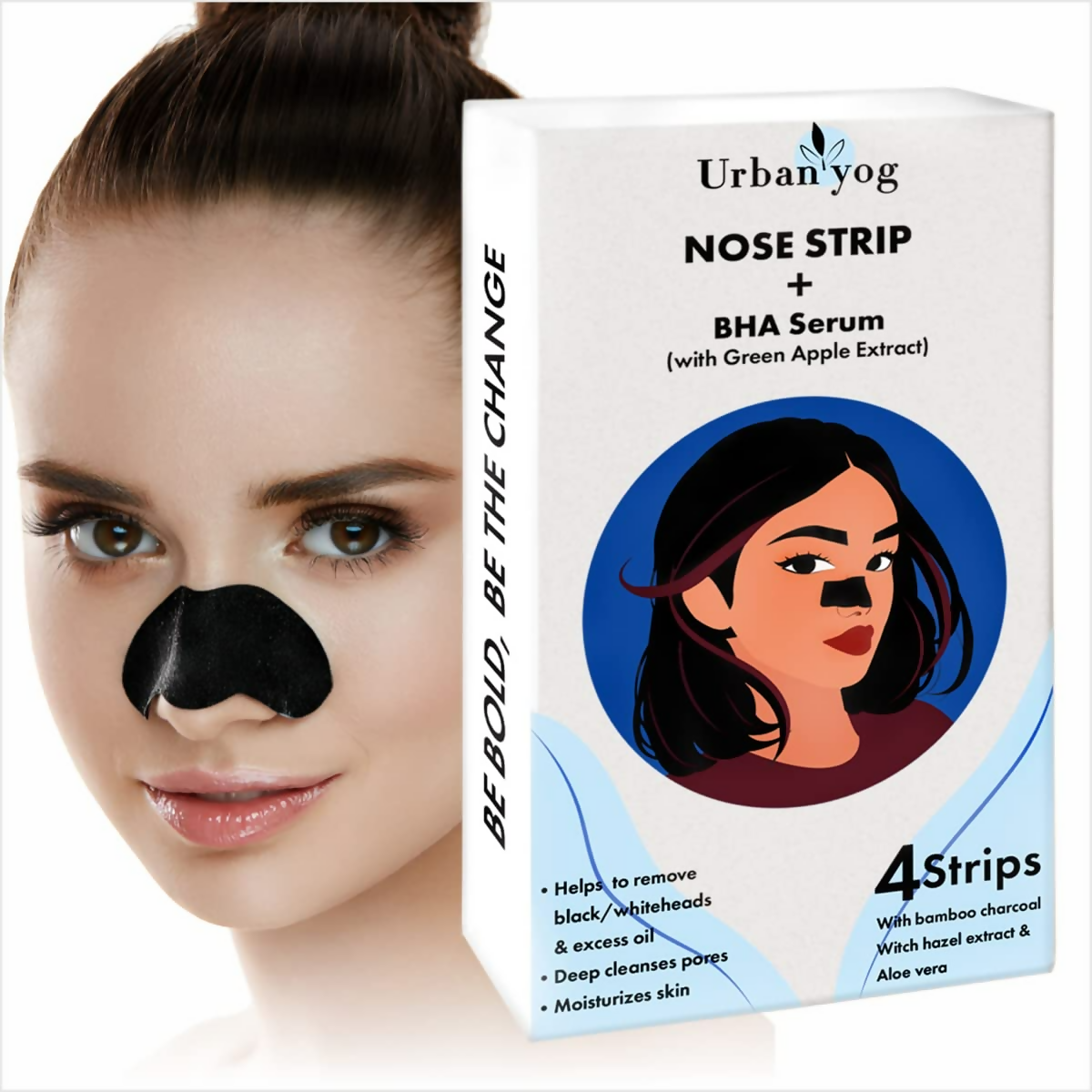 Urban Yog Nose Strip for Blackheads & Whiteheads Removal (4 Strips) + BHA Serum | Swadesiicart