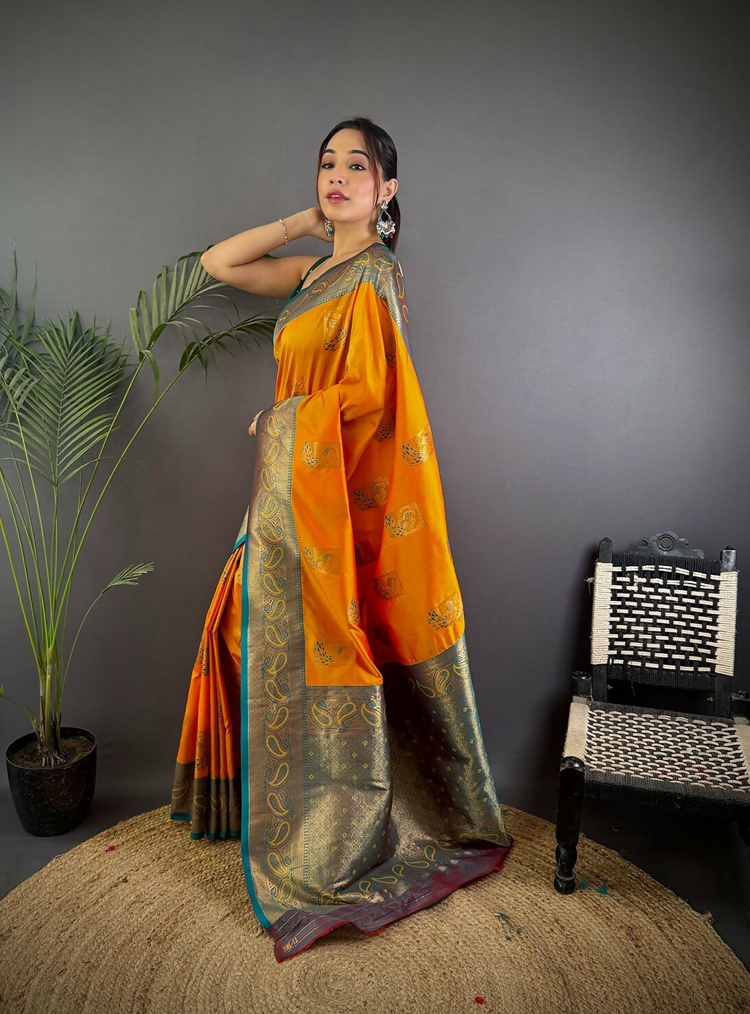 Joban Fashion Grey Peacock Banarasi Silk Sarees | Swadesiicart