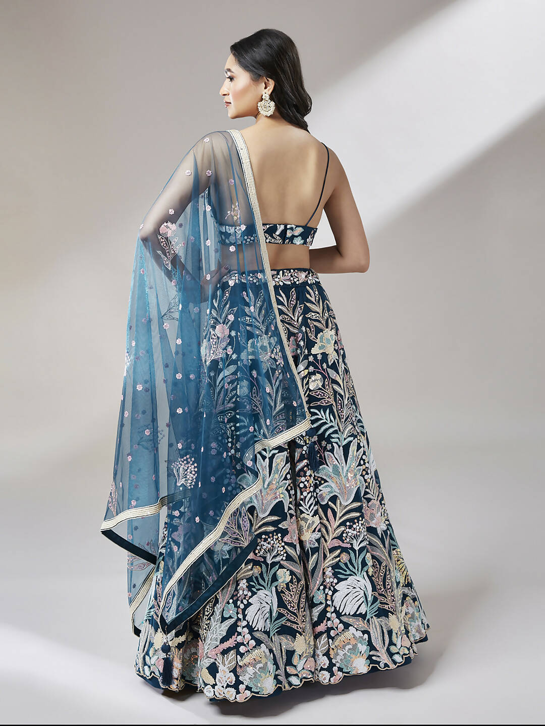 House of Panchhi Navy blue Net Sequinse Work Lehenga & Blouse with Dupatta | Swadesiicart