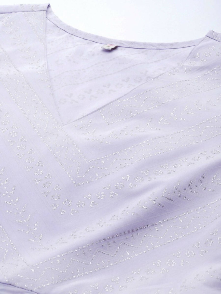 Ahalyaa Lavender & White Floral Printed High Slit Sequined Kurta with Palazzos | Swadesiicart