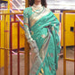Beautiful Aqua Blue Handloom Weaving Silk Saree - Emponline | Swadesiicart
